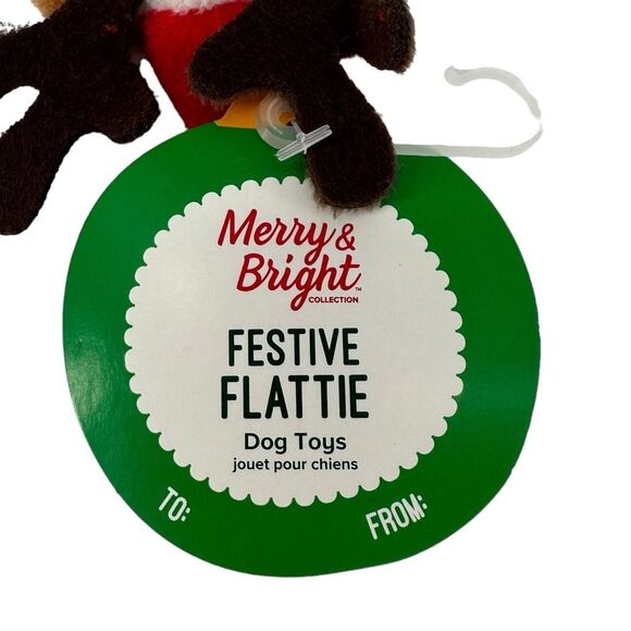 Merry and Bright Reindeer Crinkle Thrash Flat Plush Dog Toy Winter Holiday - Picture 3 of 3